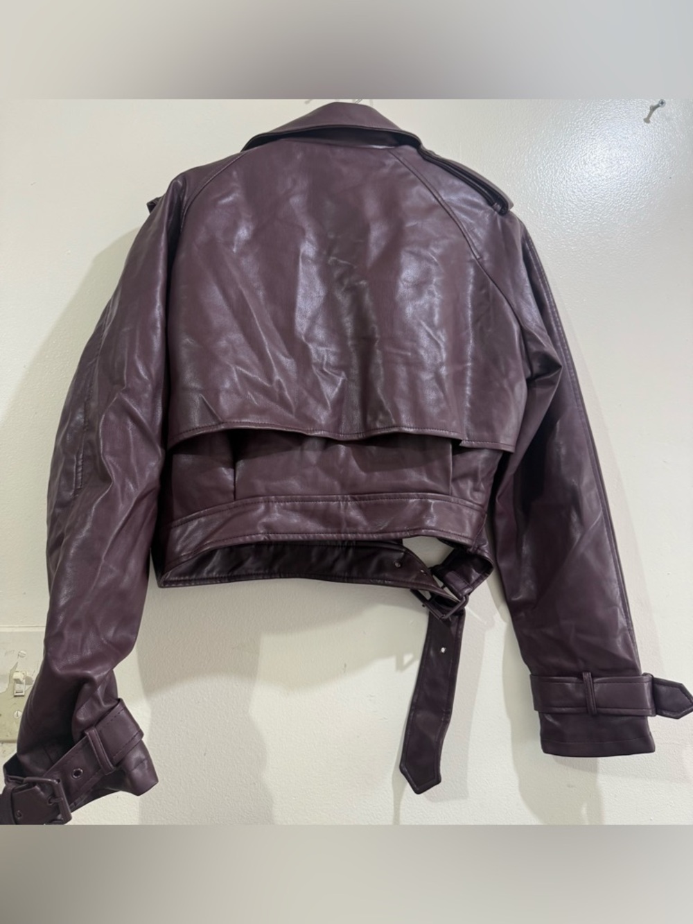 Meshki Plum Cropped Leather Moto Jacket - Picture 5 of 6